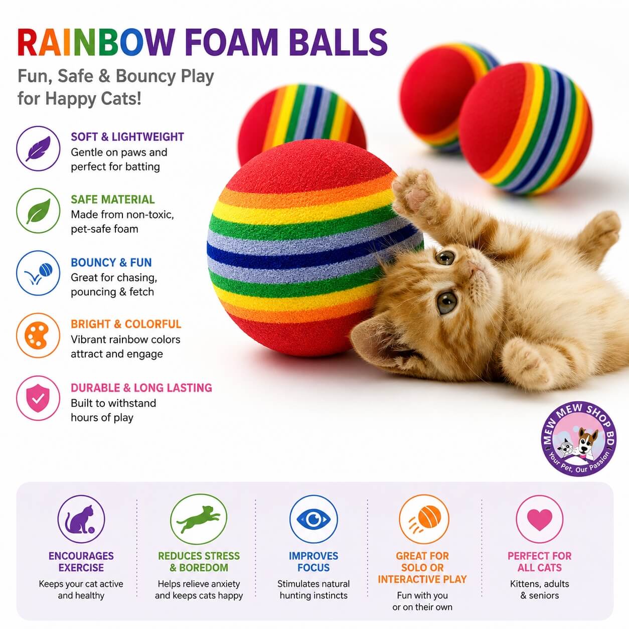Rainbow Cat Playing Ball Toys-(1Pcs)